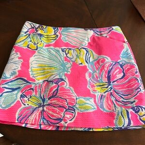 Lilly Pulitzer Pink Tropical Floral Marigold "Open Water" Skort Size 6 EC